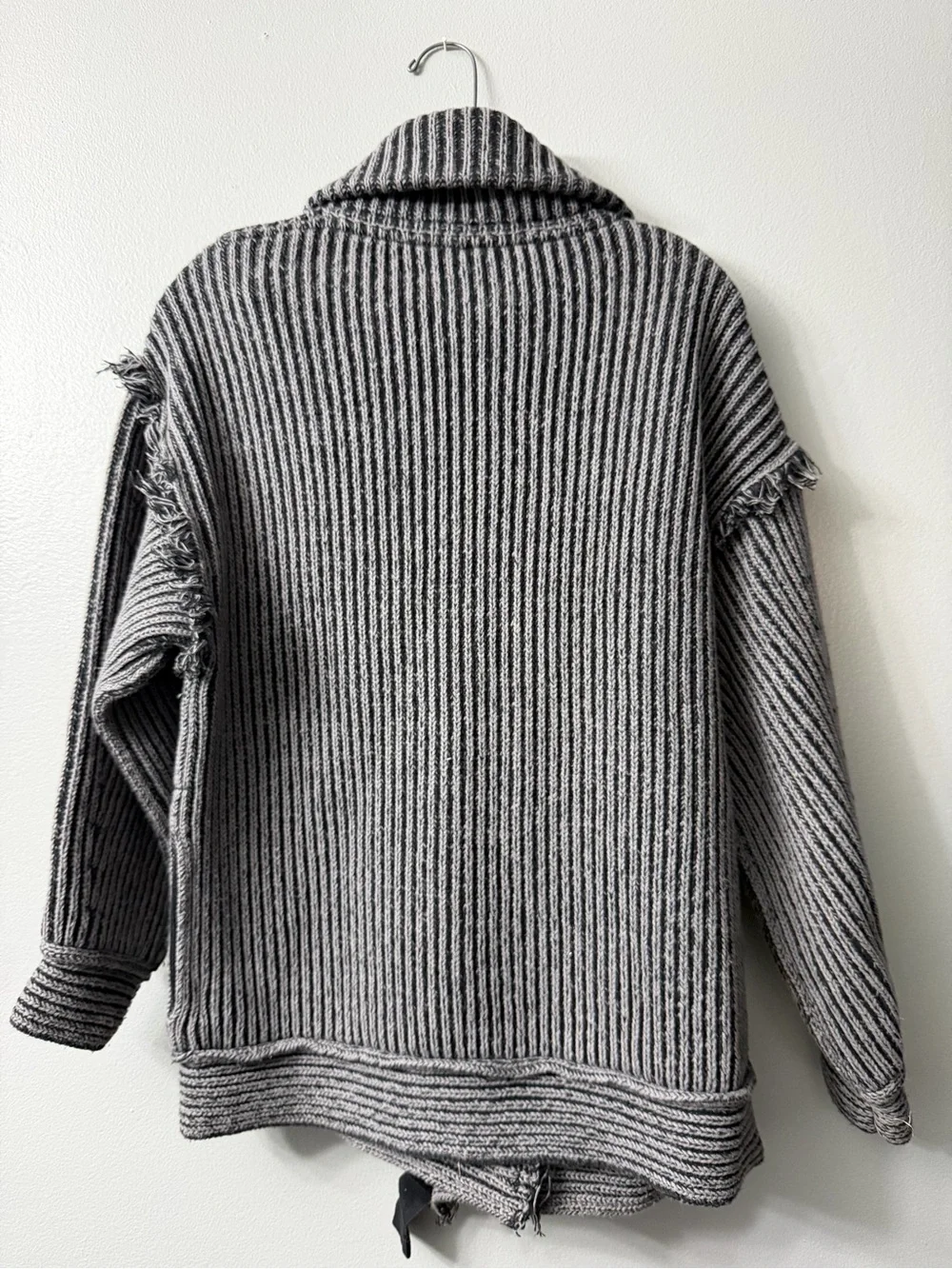 Free People Stand By Me chunky ribbed knit cardigan shawl collar with raw fringe
